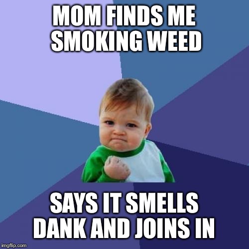 Success Kid | MOM FINDS ME SMOKING WEED; SAYS IT SMELLS DANK AND JOINS IN | image tagged in memes,success kid | made w/ Imgflip meme maker