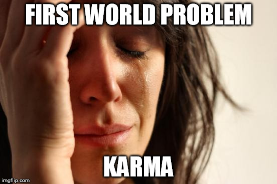First World Problems Meme | FIRST WORLD PROBLEM; KARMA | image tagged in memes,first world problems | made w/ Imgflip meme maker
