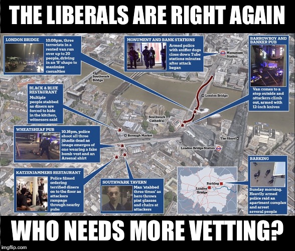 Londonistan  | THE LIBERALS ARE RIGHT AGAIN; WHO NEEDS MORE VETTING? | image tagged in londonistan | made w/ Imgflip meme maker