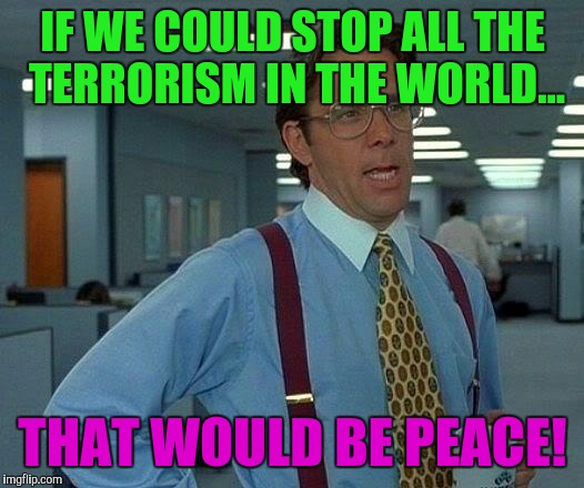 That Would Be Great | IF WE COULD STOP ALL THE TERRORISM IN THE WORLD... THAT WOULD BE PEACE! | image tagged in memes,that would be great | made w/ Imgflip meme maker