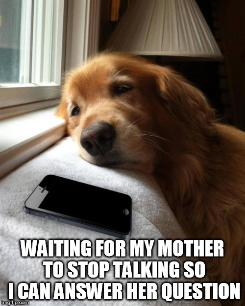Moooommmmmmm....please stahhhpppppppppp. I love her though, she makes a hell of a meatloaf. |  WAITING FOR MY MOTHER TO STOP TALKING SO I CAN ANSWER HER QUESTION | image tagged in waiting by the phone,mother | made w/ Imgflip meme maker