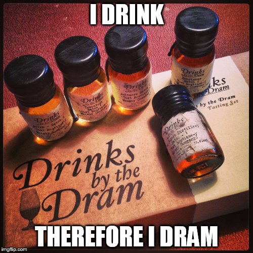 I DRINK; THEREFORE I DRAM | image tagged in punting this meme forward | made w/ Imgflip meme maker