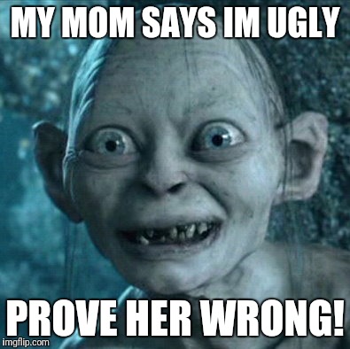 Gollum Meme | MY MOM SAYS IM UGLY; PROVE HER WRONG! | image tagged in memes,gollum | made w/ Imgflip meme maker