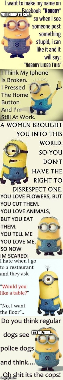  YOU HAVE TO SAY... IT'S ALL TRUE... | image tagged in funny,minions | made w/ Imgflip meme maker