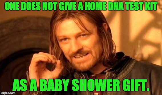 One Does Not Simply Meme | ONE DOES NOT GIVE A HOME DNA TEST KIT; AS A BABY SHOWER GIFT. | image tagged in memes,one does not simply | made w/ Imgflip meme maker
