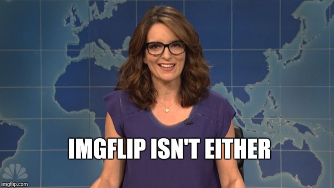 Tina Fey weekend update | IMGFLIP ISN'T EITHER | image tagged in tina fey weekend update | made w/ Imgflip meme maker