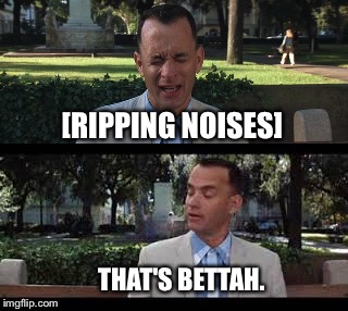 Cut from the script.  | [RIPPING NOISES]; THAT'S BETTAH. | image tagged in fart,forest gump | made w/ Imgflip meme maker