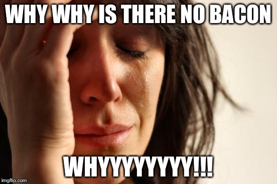 First World Problems | WHY WHY IS THERE NO BACON; WHYYYYYYYY!!! | image tagged in memes,first world problems | made w/ Imgflip meme maker