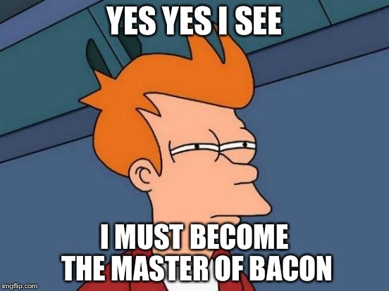 Futurama Fry Meme | YES YES I SEE; I MUST BECOME THE MASTER OF BACON | image tagged in memes,futurama fry | made w/ Imgflip meme maker