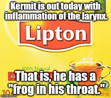 Kermit is out sick today... | Kermit is out today with inflammation of the larynx. That is, he has a "frog in his throat." | image tagged in kermit the frog | made w/ Imgflip meme maker