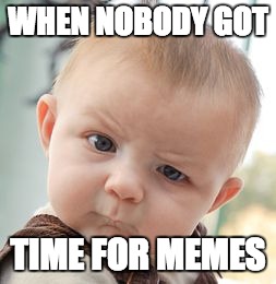 Skeptical Baby Meme | WHEN NOBODY GOT; TIME FOR MEMES | image tagged in memes,skeptical baby | made w/ Imgflip meme maker