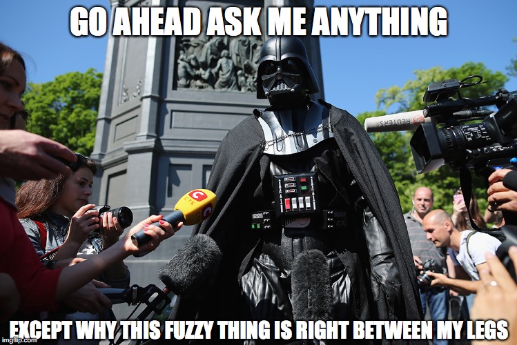 GO AHEAD ASK ME ANYTHING; EXCEPT WHY THIS FUZZY THING IS RIGHT BETWEEN MY LEGS | made w/ Imgflip meme maker
