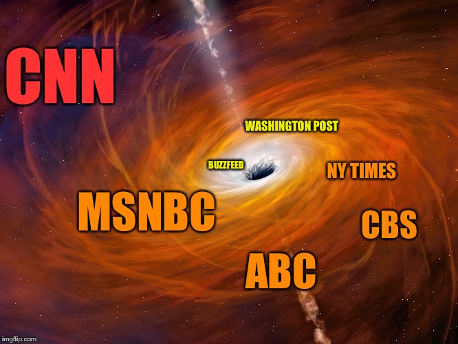 black hole | CNN; WASHINGTON POST; BUZZFEED; NY TIMES; MSNBC; CBS; ABC | image tagged in black hole | made w/ Imgflip meme maker