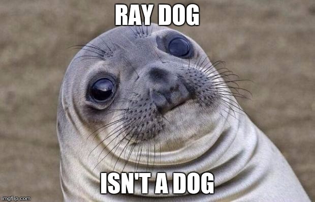 when you realize | RAY DOG; ISN'T A DOG | image tagged in memes,awkward moment sealion,raydog,funny memes,when you realize | made w/ Imgflip meme maker