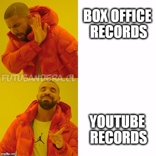 Drake Hotline Bling | BOX OFFICE RECORDS; YOUTUBE RECORDS | image tagged in drake | made w/ Imgflip meme maker