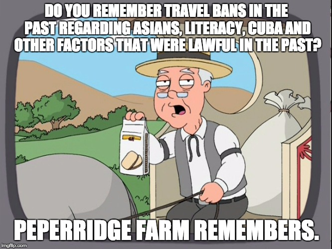 Peperridge Farm | DO YOU REMEMBER TRAVEL BANS IN THE PAST REGARDING ASIANS, LITERACY, CUBA AND OTHER FACTORS THAT WERE LAWFUL IN THE PAST? PEPERRIDGE FARM REMEMBERS. | image tagged in peperridge farm | made w/ Imgflip meme maker