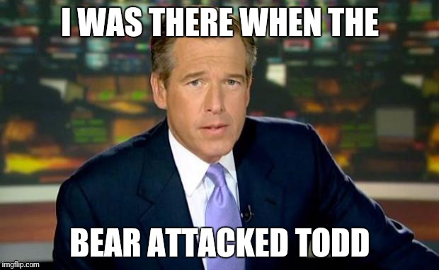 Brian Williams Was There Meme | I WAS THERE WHEN THE; BEAR ATTACKED TODD | image tagged in memes,brian williams was there | made w/ Imgflip meme maker