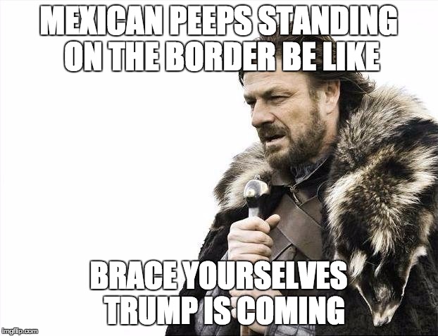 Brace Yourselves X is Coming Meme | MEXICAN PEEPS STANDING ON THE BORDER BE LIKE; BRACE YOURSELVES 
TRUMP IS COMING | image tagged in memes,brace yourselves x is coming | made w/ Imgflip meme maker