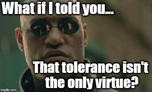 Matrix Morpheus | What if I told you... That tolerance isn't the only virtue? | image tagged in memes,matrix morpheus,liberals,conservatives,tolerance,muslims | made w/ Imgflip meme maker