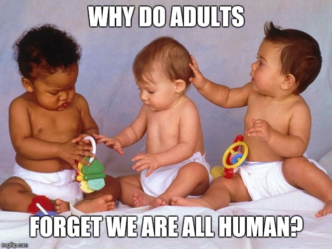 Babies | WHY DO ADULTS; FORGET WE ARE ALL HUMAN? | image tagged in babies | made w/ Imgflip meme maker