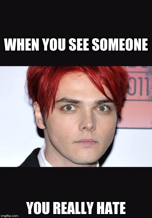 Gerard way | WHEN YOU SEE SOMEONE; YOU REALLY HATE | image tagged in gerard way | made w/ Imgflip meme maker