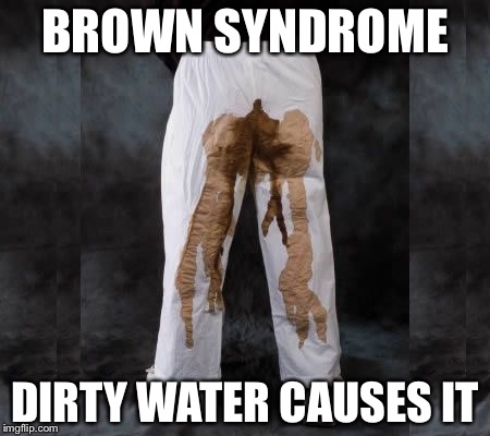 :-) | BROWN SYNDROME; DIRTY WATER CAUSES IT | image tagged in shit happens,poisoned water | made w/ Imgflip meme maker