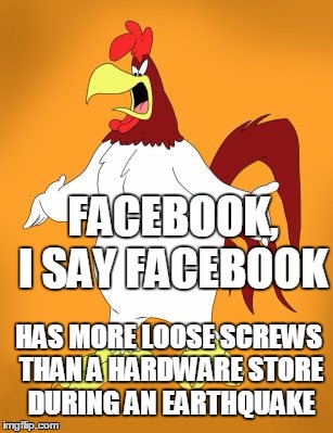 And yet, what would we do without it? | FACEBOOK, I SAY FACEBOOK; HAS MORE LOOSE SCREWS THAN A HARDWARE STORE DURING AN EARTHQUAKE | image tagged in facebook problems,facebook,looney tunes | made w/ Imgflip meme maker