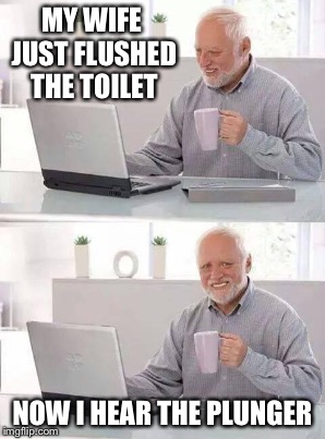 MY WIFE JUST FLUSHED THE TOILET NOW I HEAR THE PLUNGER | made w/ Imgflip meme maker