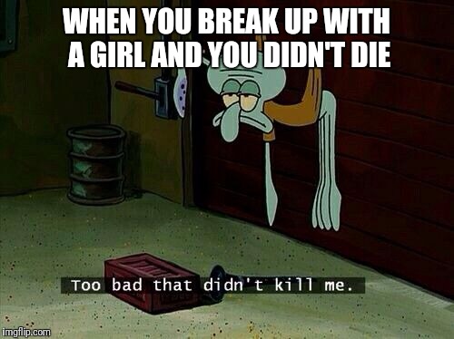 WHEN YOU BREAK UP WITH A GIRL AND YOU DIDN'T DIE | image tagged in squidward | made w/ Imgflip meme maker