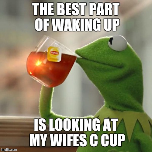 But That's None Of My Business | THE BEST PART OF WAKING UP; IS LOOKING AT MY WIFES C CUP | image tagged in memes,but thats none of my business,kermit the frog | made w/ Imgflip meme maker