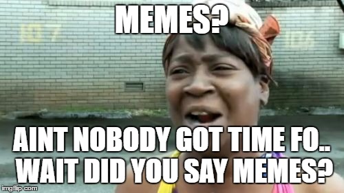 Ain't Nobody Got Time For That Meme | MEMES? AINT NOBODY GOT TIME FO.. WAIT DID YOU SAY MEMES? | image tagged in memes,aint nobody got time for that | made w/ Imgflip meme maker