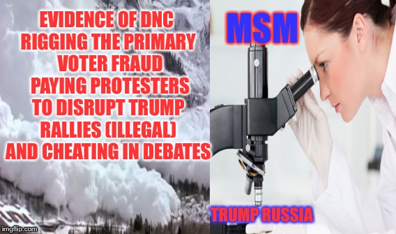 Trump Russia | EVIDENCE OF DNC RIGGING THE PRIMARY  VOTER FRAUD  PAYING PROTESTERS TO DISRUPT TRUMP RALLIES (ILLEGAL) AND CHEATING IN DEBATES; MSM; TRUMP RUSSIA | image tagged in trump russia,msm,voter fraud,dnc,democrats | made w/ Imgflip meme maker