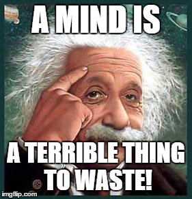einstein | A MIND IS; A TERRIBLE THING TO WASTE! | image tagged in einstein | made w/ Imgflip meme maker