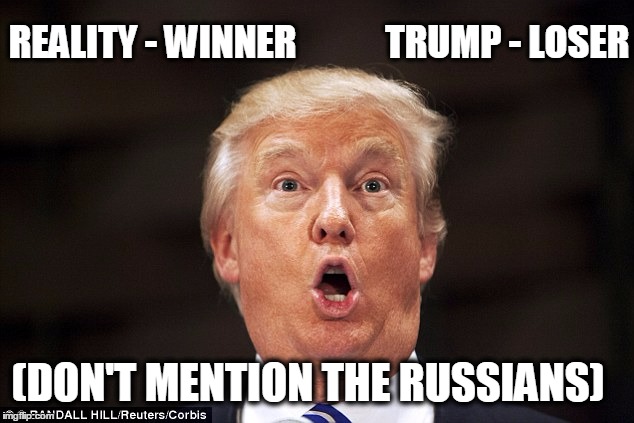 REALITY - WINNER            TRUMP - LOSER; (DON'T MENTION THE RUSSIANS) | image tagged in reality winner | made w/ Imgflip meme maker