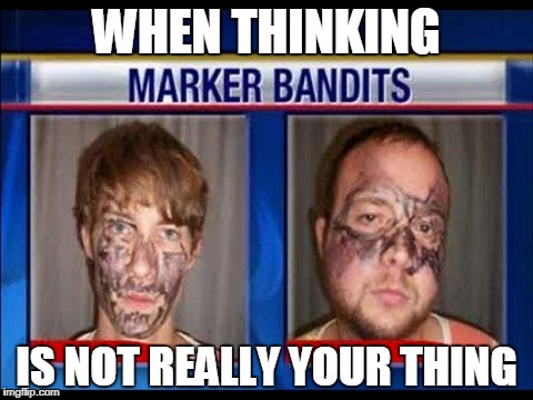 WHEN THINKING; IS NOT REALLY YOUR THING | image tagged in setting new standards for dumbness | made w/ Imgflip meme maker