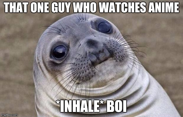 Awkward Moment Sealion Meme | THAT ONE GUY WHO WATCHES ANIME; *INHALE* BOI | image tagged in memes,awkward moment sealion | made w/ Imgflip meme maker