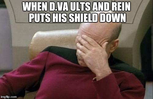 Captain Picard Facepalm Meme | WHEN D.VA ULTS AND REIN PUTS HIS SHIELD DOWN | image tagged in memes,captain picard facepalm | made w/ Imgflip meme maker