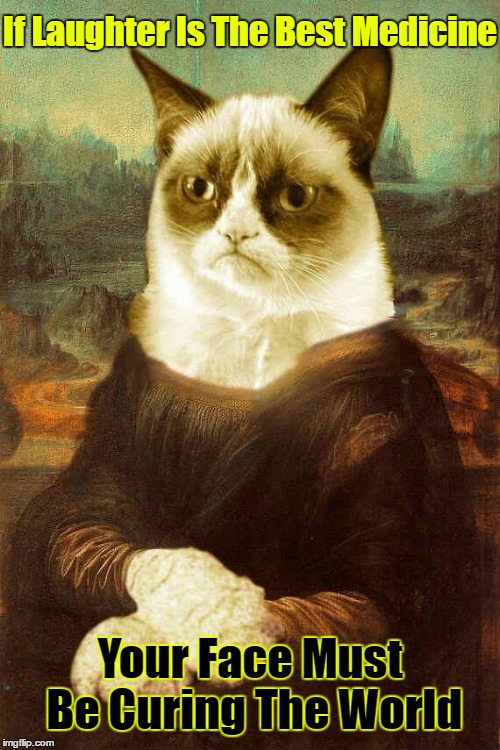 Grumpy Cat Mona Lisa | If Laughter Is The Best Medicine; Your Face Must Be Curing The World | image tagged in grumpy cat 1 | made w/ Imgflip meme maker