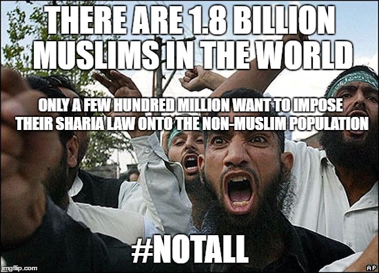 terrorists in ky | THERE ARE 1.8 BILLION MUSLIMS IN THE WORLD; ONLY A FEW HUNDRED MILLION WANT TO IMPOSE THEIR SHARIA LAW ONTO THE NON-MUSLIM POPULATION; #NOTALL | image tagged in terrorists in ky | made w/ Imgflip meme maker