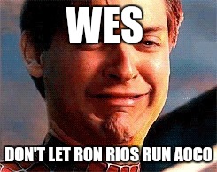 Spider-Man Crying | WES; DON'T LET RON RIOS RUN AOCO | image tagged in spider-man crying | made w/ Imgflip meme maker