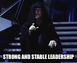 Emperor Palpatine | STRONG AND STABLE LEADERSHIP | image tagged in emperor palpatine | made w/ Imgflip meme maker
