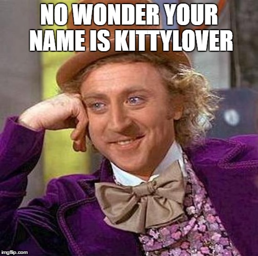 Creepy Condescending Wonka Meme | NO WONDER YOUR NAME IS KITTYLOVER | image tagged in memes,creepy condescending wonka | made w/ Imgflip meme maker