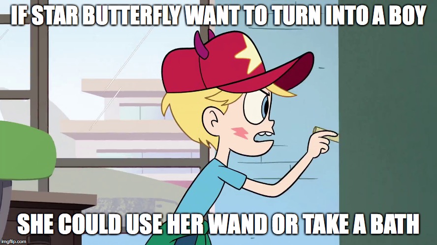 Star Butterly Turns Into a Boy | IF STAR BUTTERFLY WANT TO TURN INTO A BOY; SHE COULD USE HER WAND OR TAKE A BATH | image tagged in star butterfly,star vs the forces of evil,memes | made w/ Imgflip meme maker