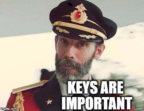 Captain Obvious | KEYS ARE IMPORTANT | image tagged in captain obvious | made w/ Imgflip meme maker