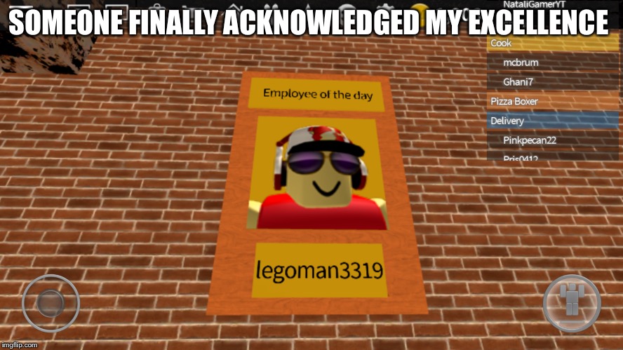 Employee of the Day  | SOMEONE FINALLY ACKNOWLEDGED MY EXCELLENCE | image tagged in roblox,employees | made w/ Imgflip meme maker