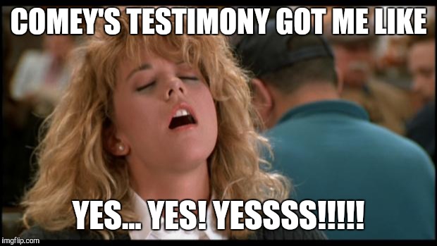When Harry Met Sally | COMEY'S TESTIMONY GOT ME LIKE; YES... YES! YESSSS!!!!! | image tagged in when harry met sally | made w/ Imgflip meme maker