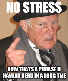 Back In My Day Meme | NO STRESS; NOW THATS A PHRASE II HAVENT HERD IN A LONG TME | image tagged in memes,back in my day | made w/ Imgflip meme maker