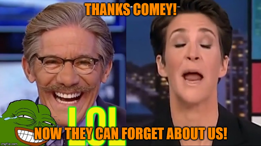 THANKS COMEY! NOW THEY CAN FORGET ABOUT US! | image tagged in rivera maddow | made w/ Imgflip meme maker