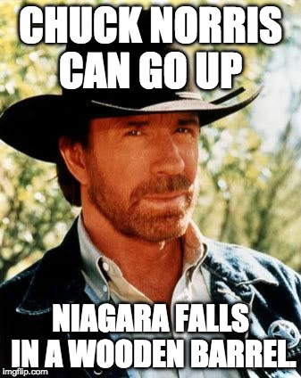 Chuck Norris Fact of the Day: | CHUCK NORRIS CAN GO UP; NIAGARA FALLS IN A WOODEN BARREL. | image tagged in memes,chuck norris,fact of the day,iwanttobebacon,iwanttobebaconcom | made w/ Imgflip meme maker