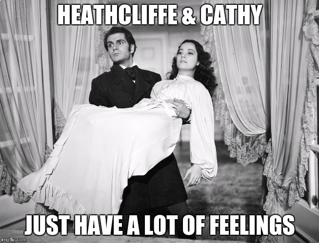 crazy love birds | HEATHCLIFFE & CATHY; JUST HAVE A LOT OF FEELINGS | image tagged in wuthering heights,emily bronte,bronte sisters,jane eyre,lawrence olivier,classic movies | made w/ Imgflip meme maker